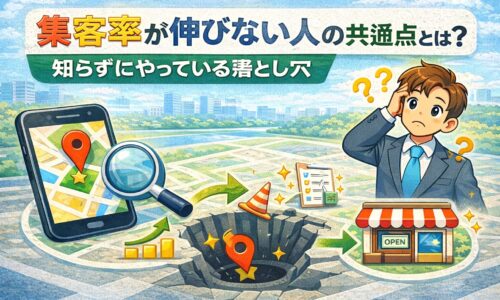集客率が伸びない原因となる落とし穴をGoogleマップ風に表現した図解アイキャッチ画像