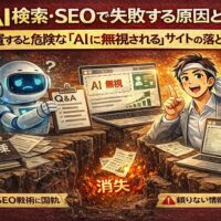AI検索とSEOを放置した結果、古い対策に固執してAIに無視され集客機会を失うサイトの危険性を示す構図