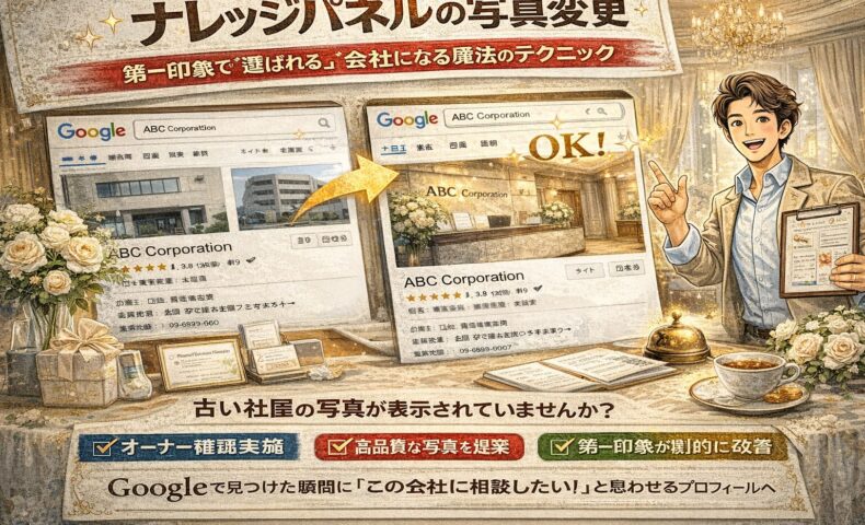 ナレッジパネルの写真変更で第一印象を改善し信頼度と集客力を高める方法を解説する企業ブランディングイメージ画像