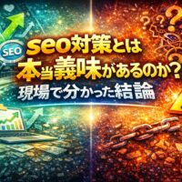 seo対策とは本当に意味があるのかを、成果が積み上がる状態と停滞する状態の対比で示し、現場で分かった結論を象徴的に表している