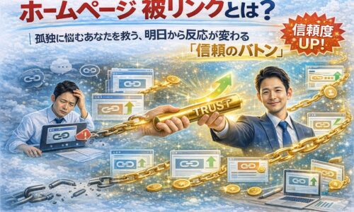 ホームページ 被リンクを信頼の連鎖として受け取り、孤立状態から評価と反応が高まる変化を示した構図