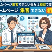 ホームページで集客できず悩む事業主が、相談を通じて導線設計の改善ポイントを整理しているアイキャッチ画像