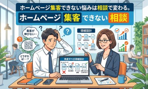 ホームページで集客できず悩む事業主が、相談を通じて導線設計の改善ポイントを整理しているアイキャッチ画像