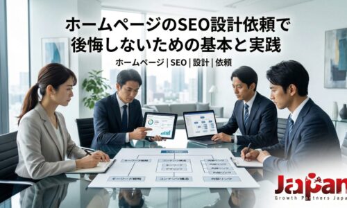 ホームページのSEO設計依頼で後悔しないために、担当者と専門家がサイトマップやキーワード戦略、内部リンク構造を確認しているアイキャッチ画像
