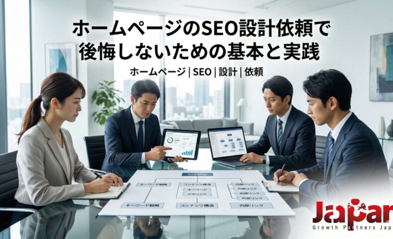 ホームページのSEO設計依頼で後悔しないために、担当者と専門家がサイトマップやキーワード戦略、内部リンク構造を確認しているアイキャッチ画像