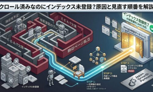 クロール済みでインデックス未登録になる原因を図解:独自性不足やE-E-A-T欠落の迷路から抜け出し、リライトと内部リンク構築でインデックス登録を完了させるまでの手順